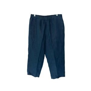 J. Jill Love Linen Navy Blue Lagenlook Coastal Cropped Linen Pants Medium Petite